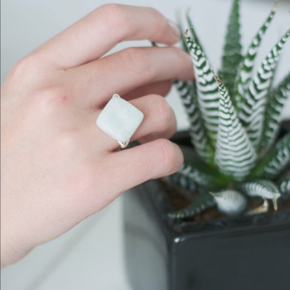 Elegant Silver and White Square Ring